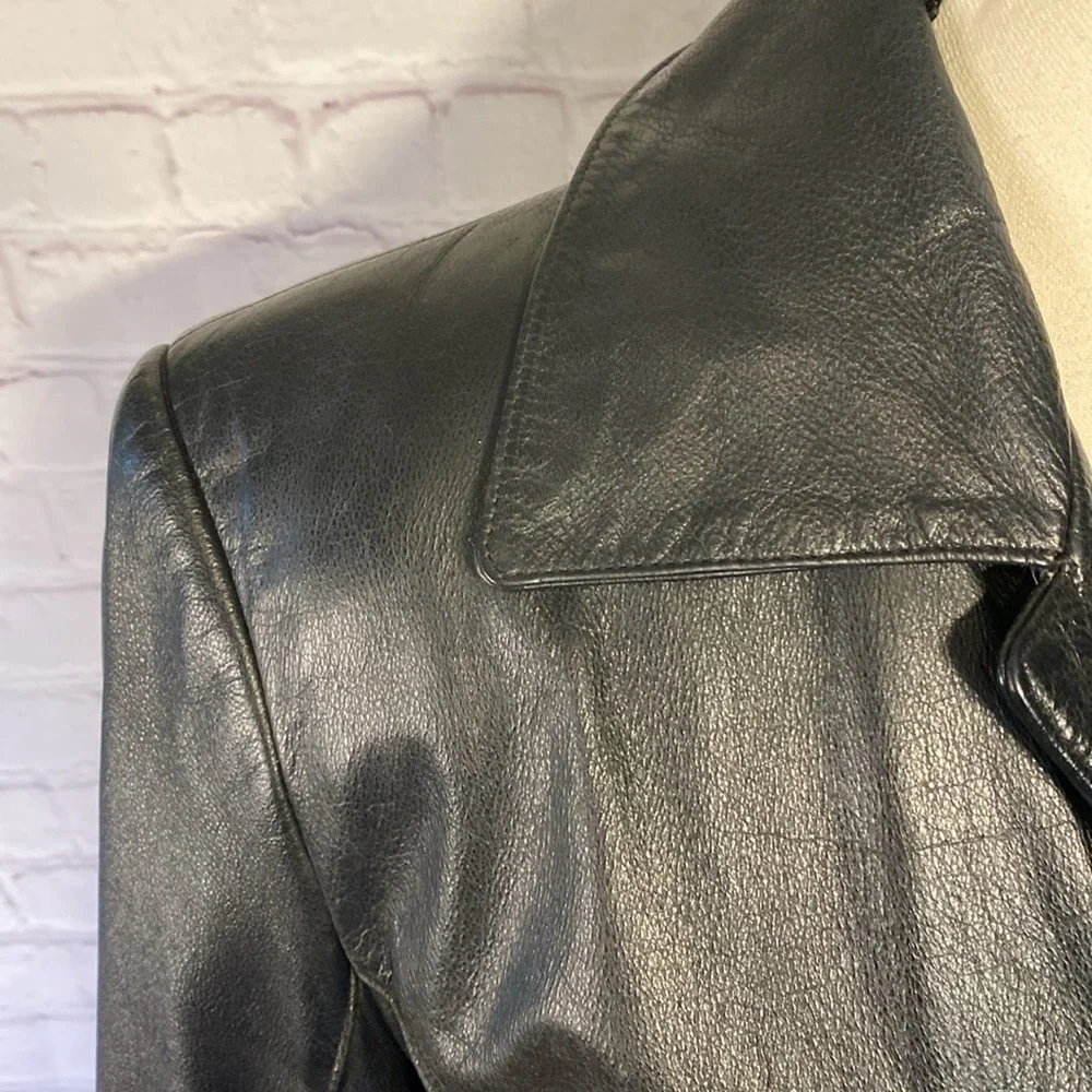 Danier Leather Black Vintage Snap Button Long Moto Blazer Jacket Size M - Picture 8 of 17